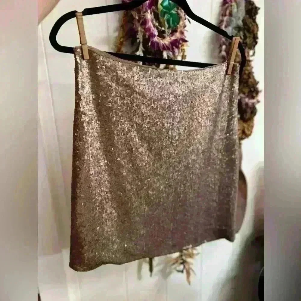 BCBG $198 Maxazria BCBGMAXAZRIA Sequin Mini Gold Skirt Sparkly‎ Micro Metallic - Picture 5 of 5